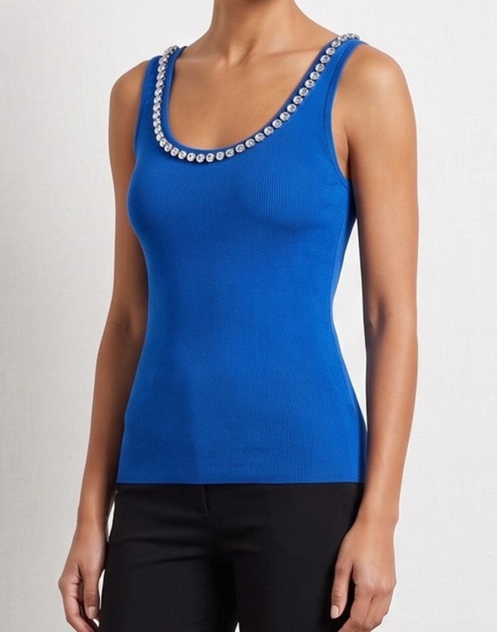 INC International Concepts Small Blue Ribbed Jeweled Tank Top